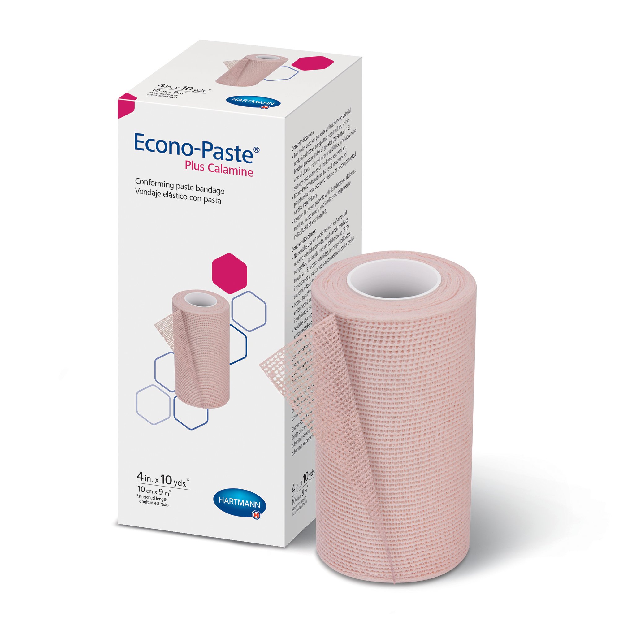 Unna Boot Bandage Econo-Paste® Plus Calamine 4 Inch X 10 Yard Knitted Gauze Zinc Oxide Paste / Calamine NonSterile (1/BX 12BX/CS) by Hartmann USA, Inc.  ID 47410000